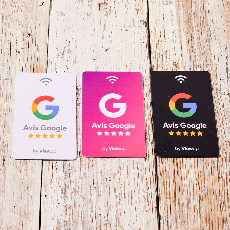 Carte Avis Google NFC connectée avec QR code Viewup