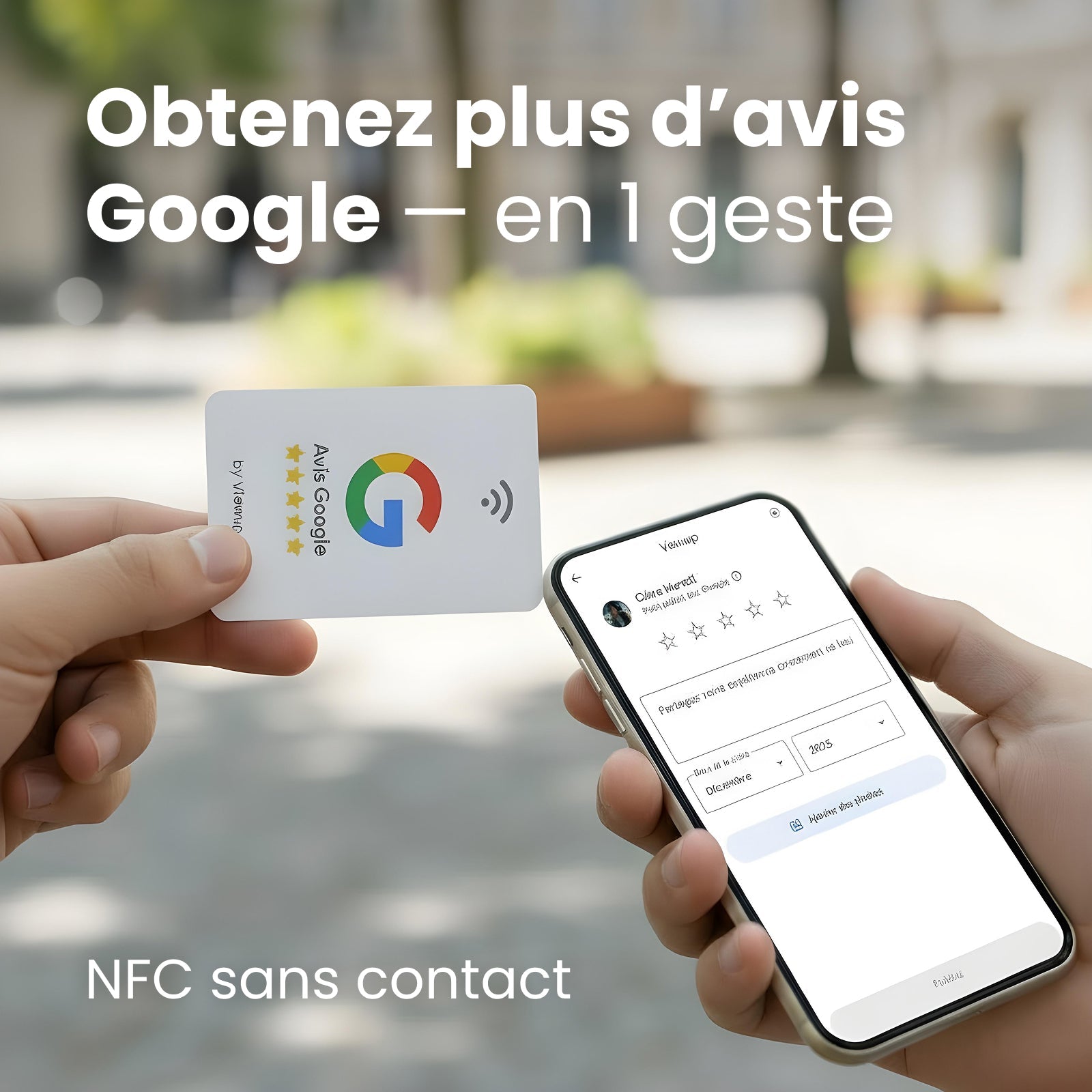 Carte Avis Google NFC connectée avec QR code Viewup