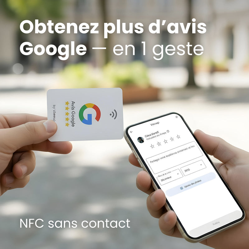 Carte Avis Google NFC connectée avec QR code Viewup