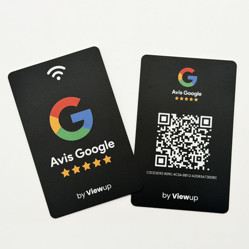 Carte Avis Google NFC connectée avec QR code Viewup