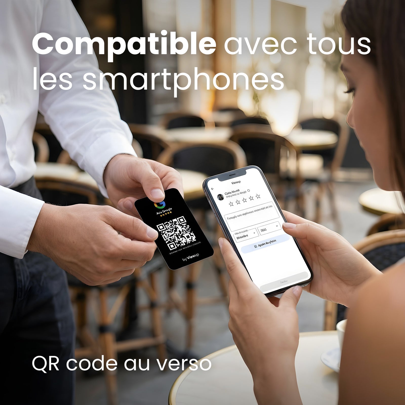 Carte Avis Google NFC connectée avec QR code Viewup