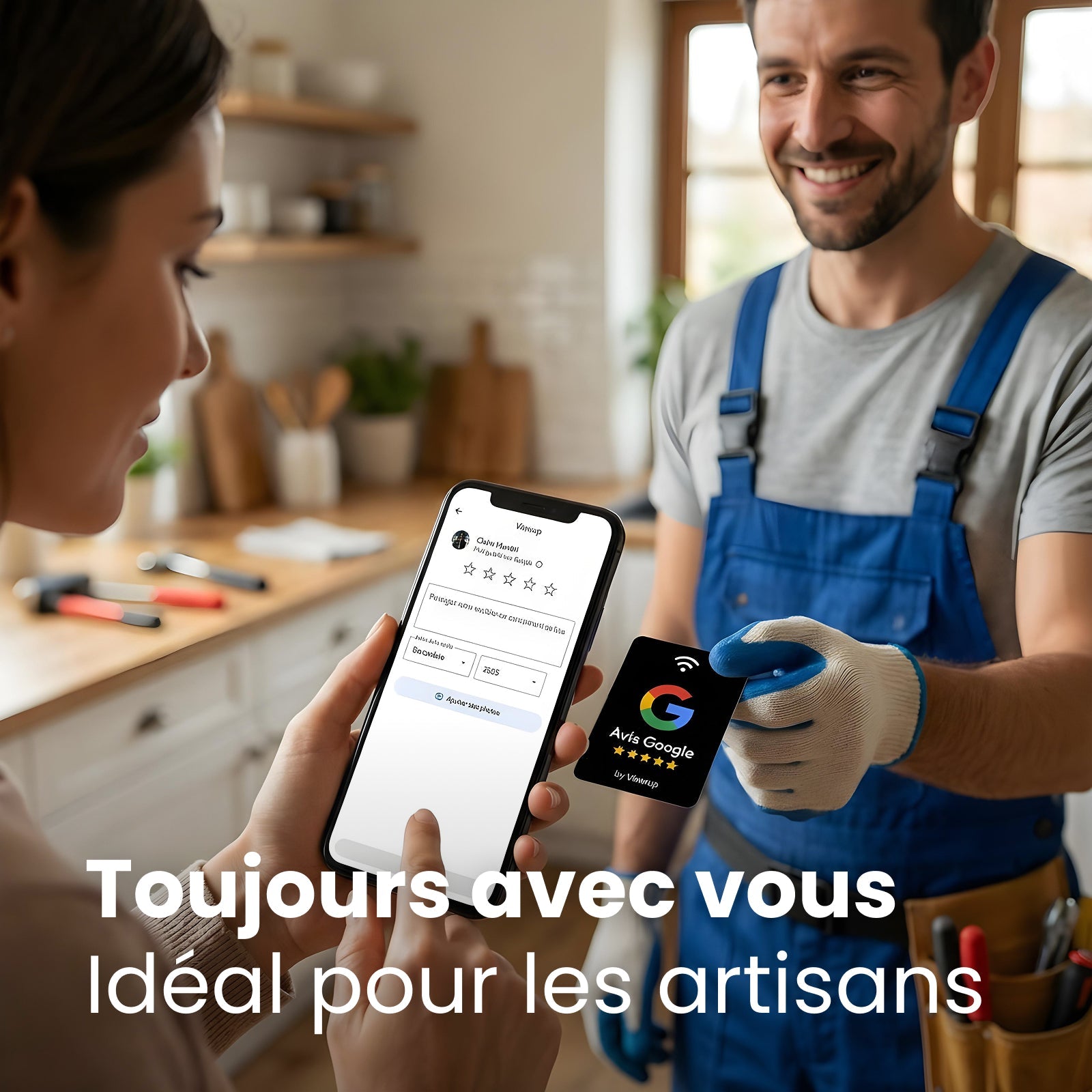 Carte Avis Google NFC connectée avec QR code Viewup