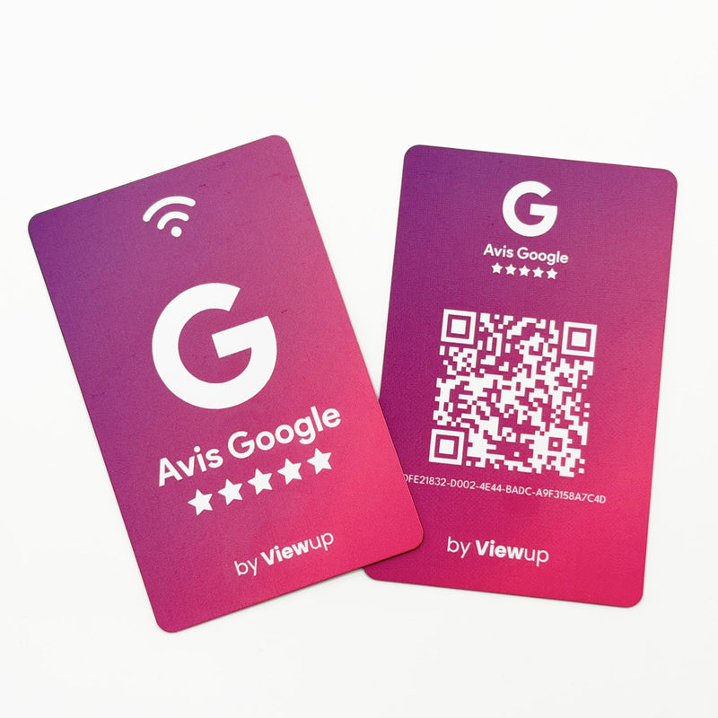 Carte Avis Google NFC connectée avec QR code Viewup