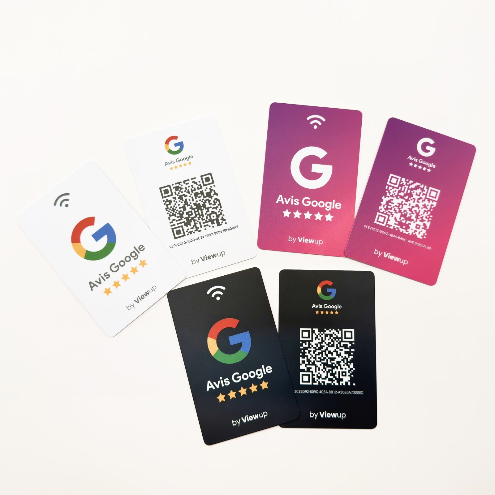 Carte Avis Google NFC connectée avec QR code Viewup