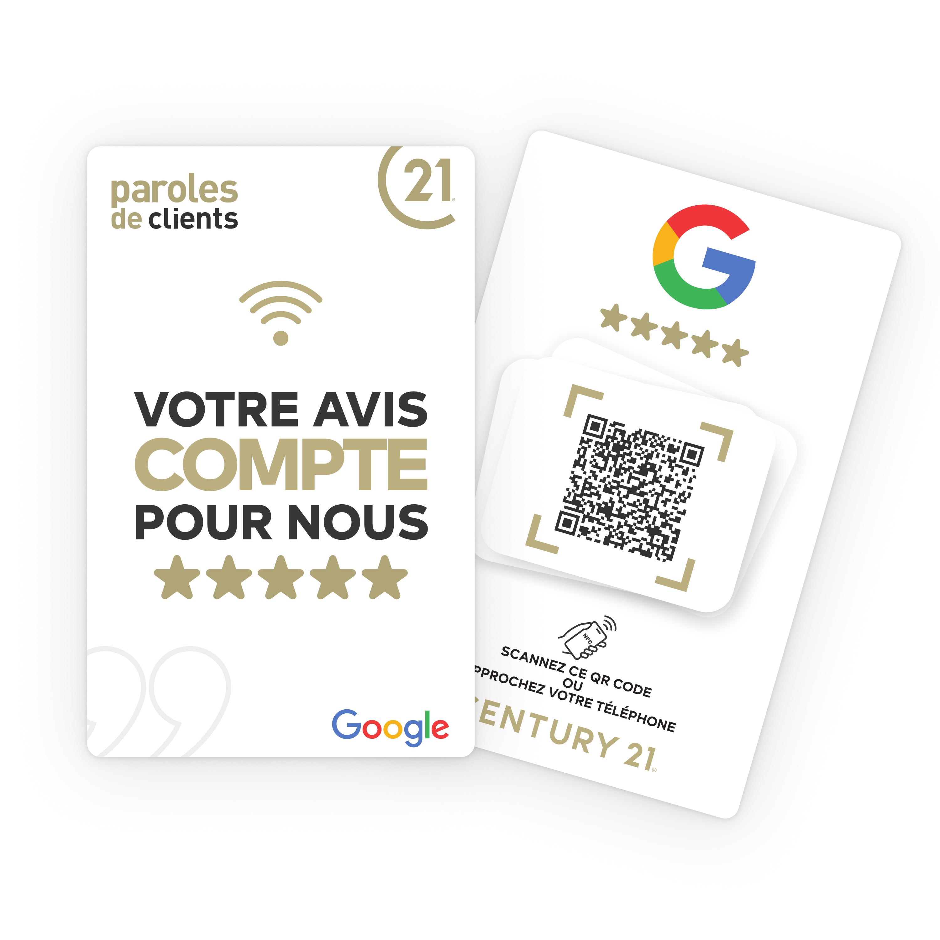 Carte Avis Google NFC connectée avec QR code - Century 21 Viewup