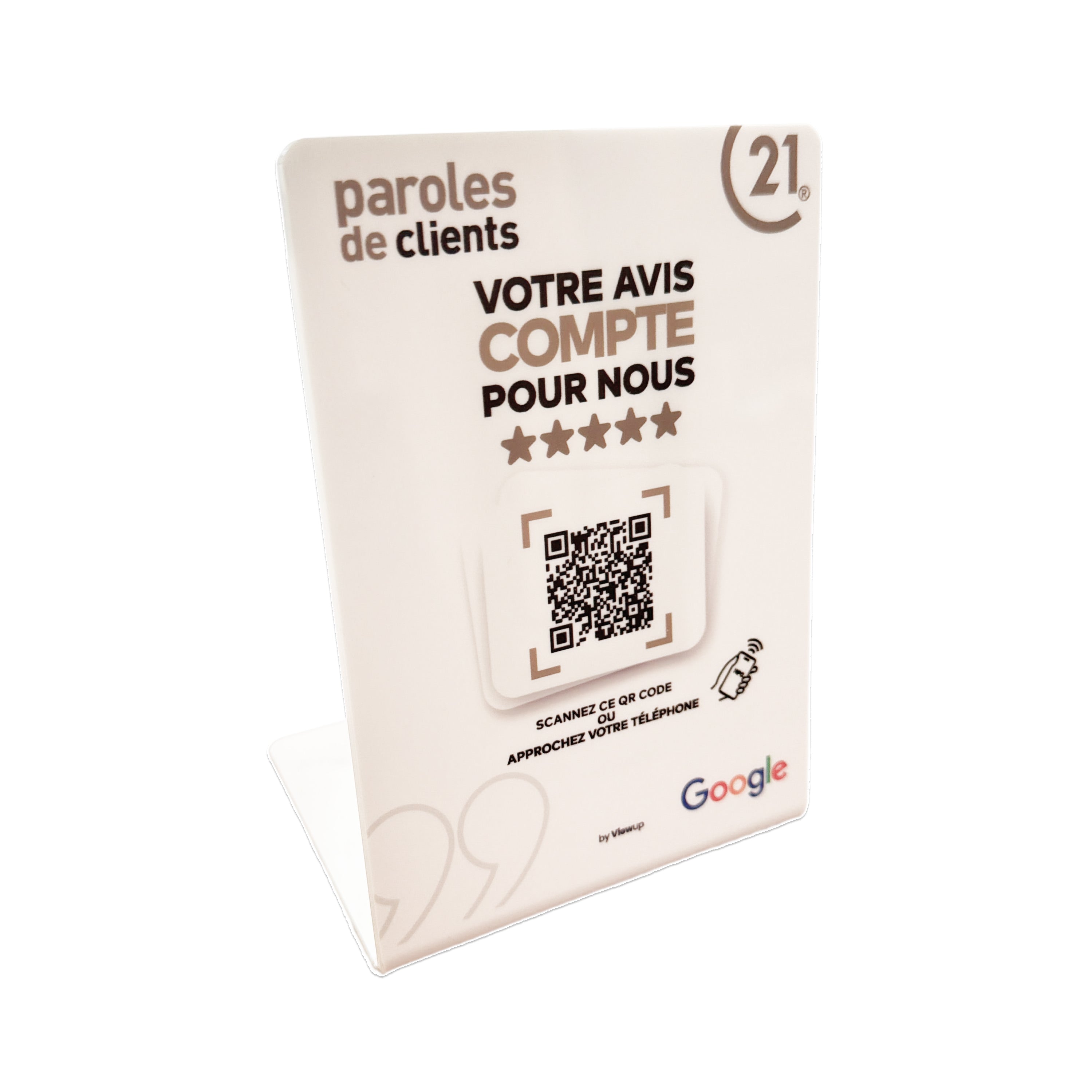 Chevalet Avis Google NFC connecté - Century 21 Viewup