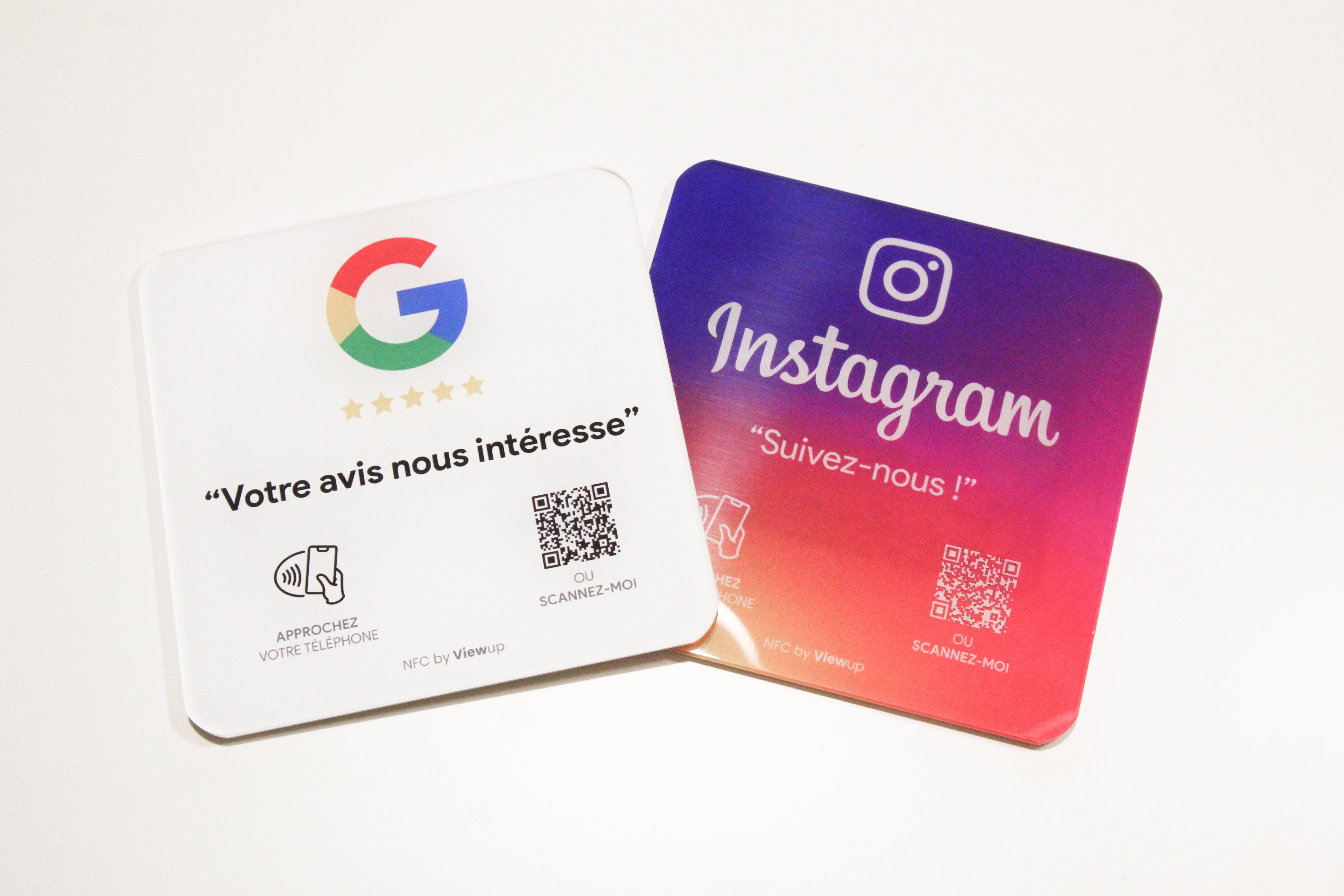 Pack duo : plaque avis Google et plaque Instagram Viewup