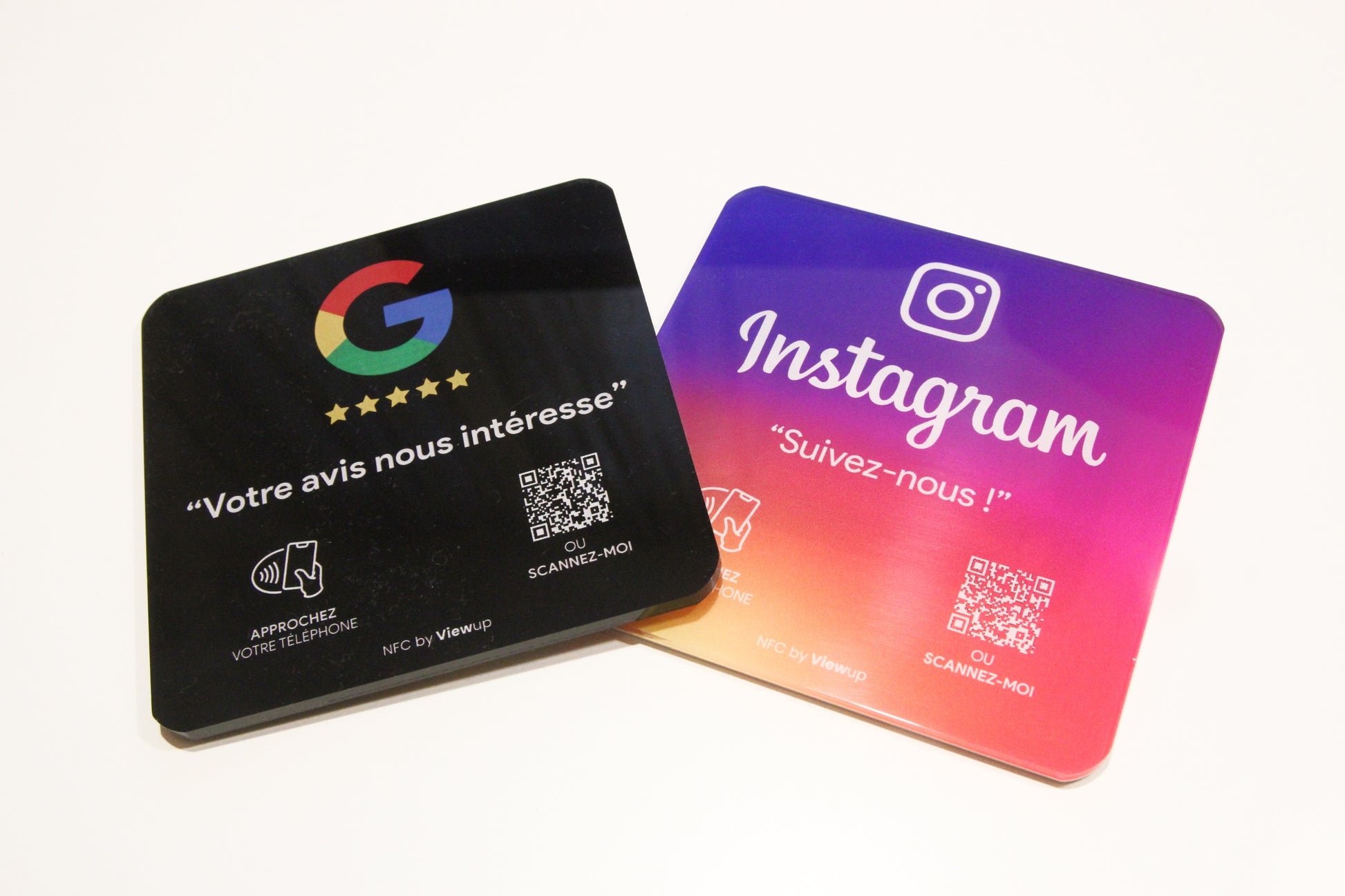 Pack duo : plaque avis Google et plaque Instagram Viewup