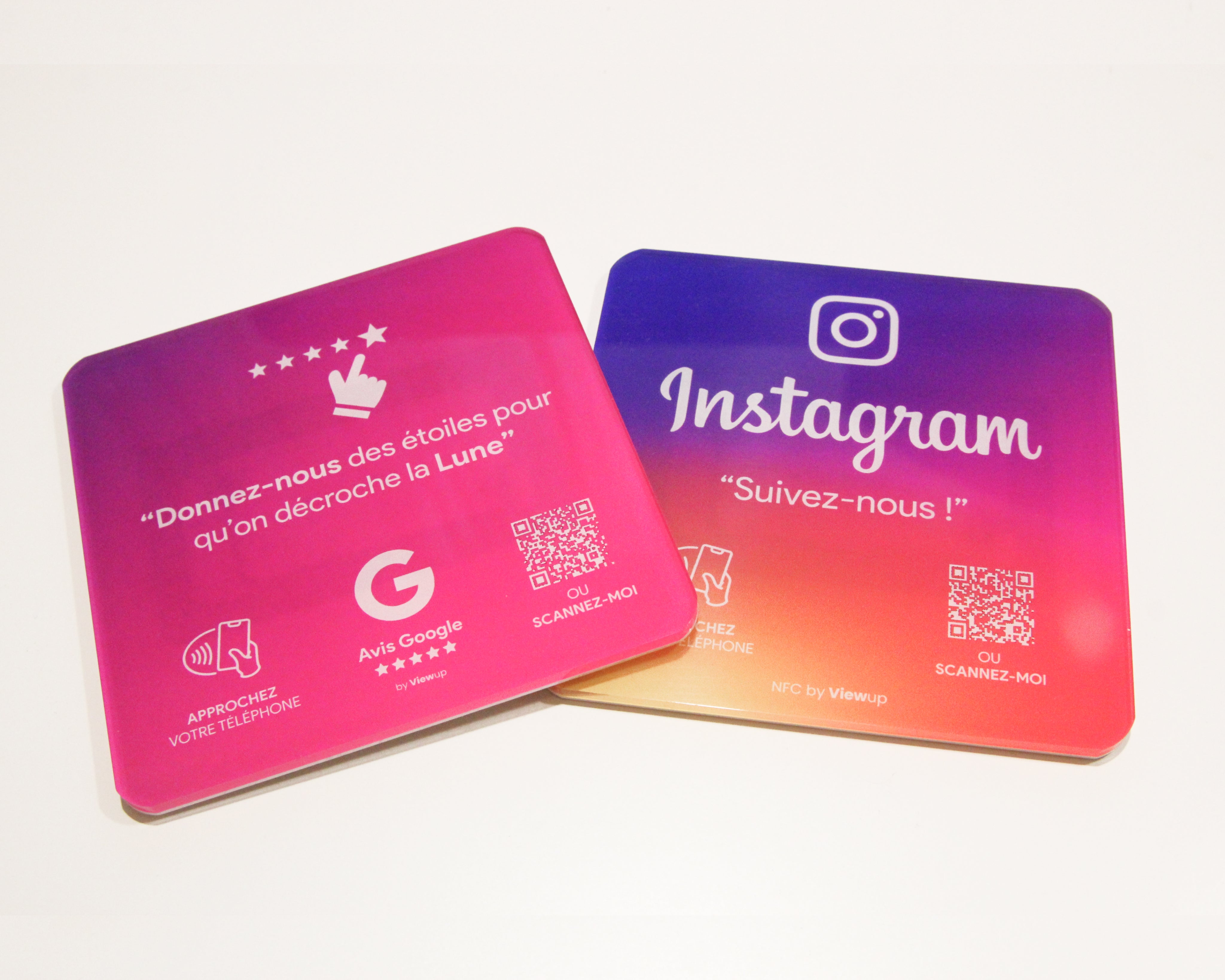 Pack duo : plaque avis Google et plaque Instagram Viewup