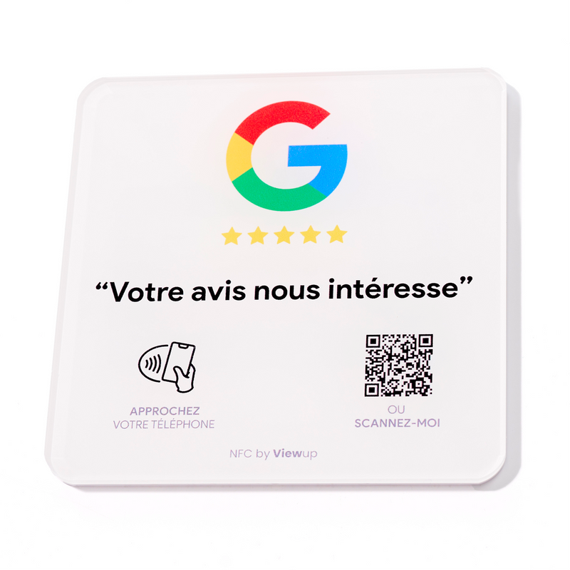 Plaque avis Google NFC connectée avec QR code Viewup