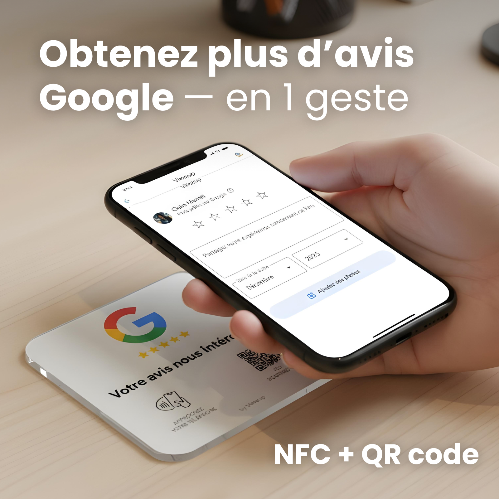 Plaque avis Google NFC connectée avec QR code Viewup