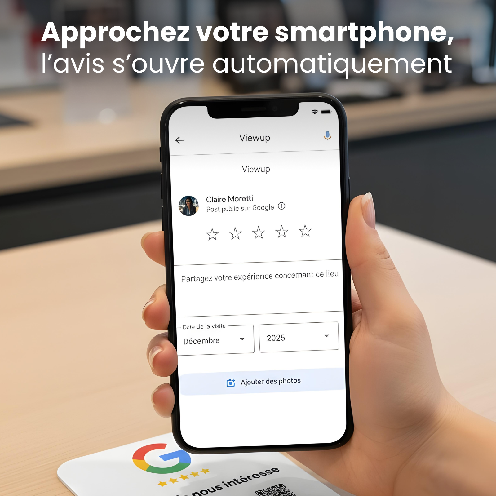 Plaque avis Google NFC connectée avec QR code Viewup