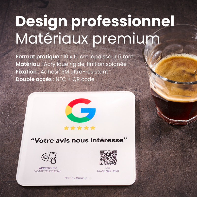 Plaque avis Google NFC connectée avec QR code Viewup