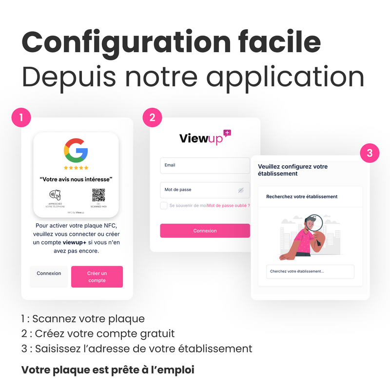 Plaque avis Google NFC connectée avec QR code Viewup