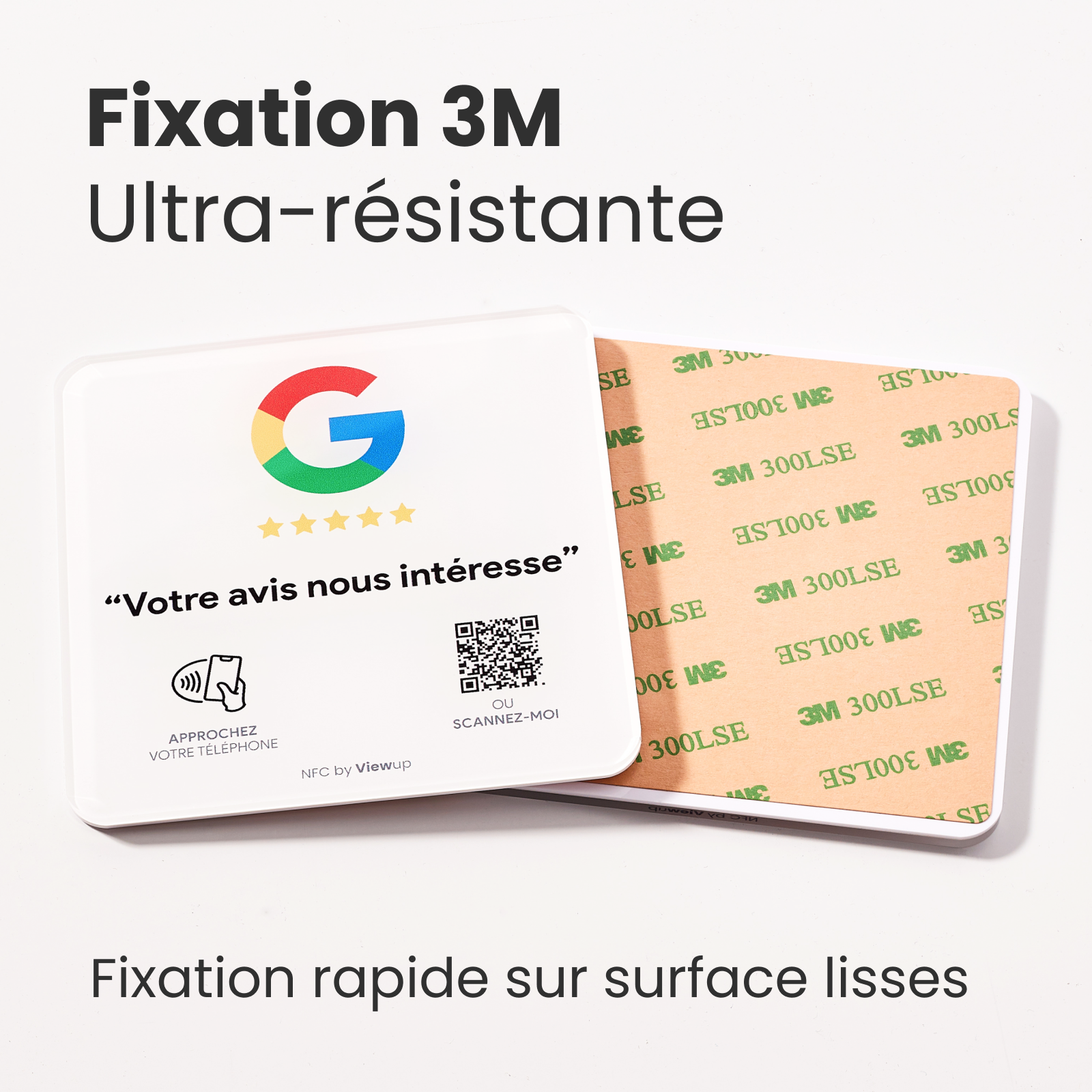 Plaque avis Google NFC connectée avec QR code Viewup