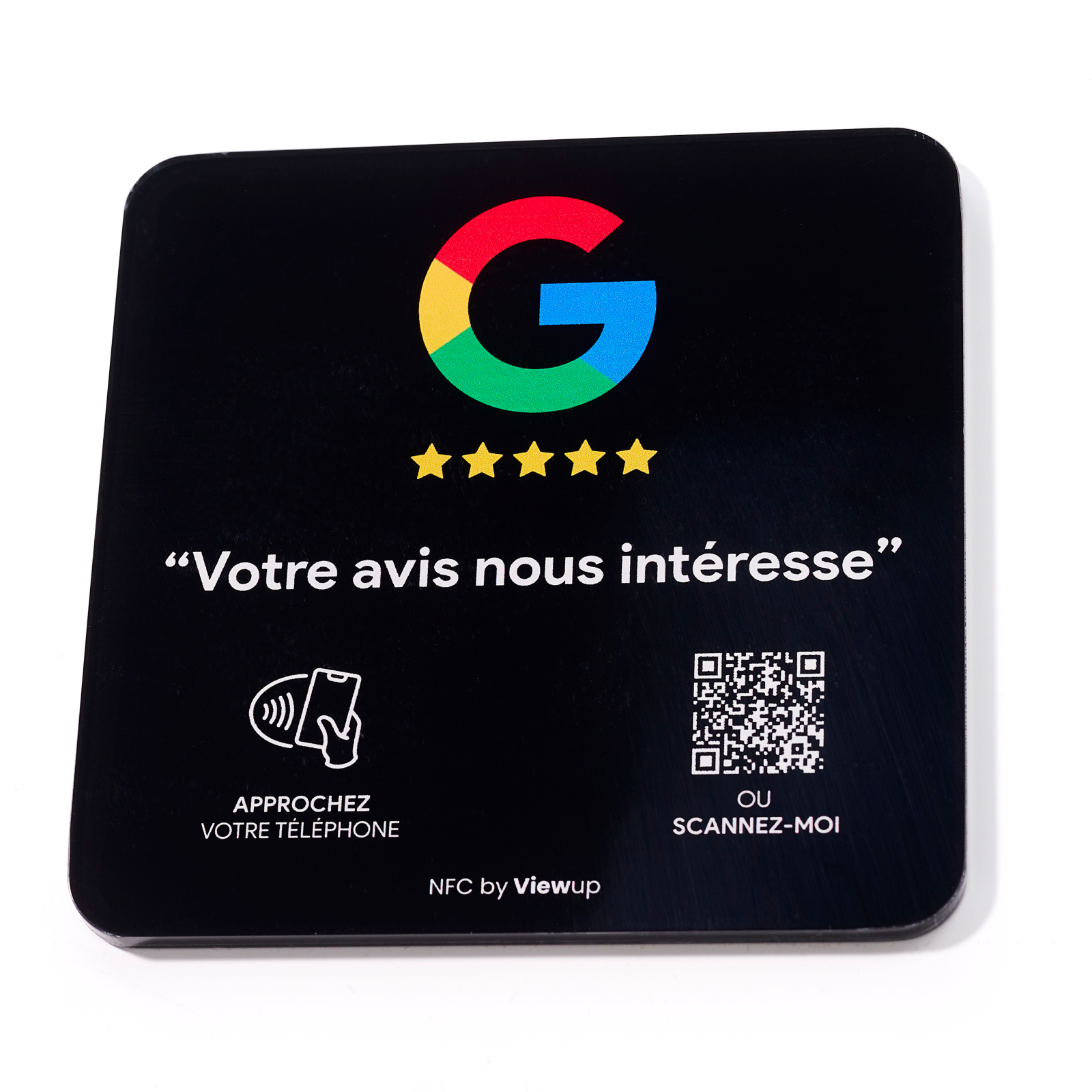 Plaque avis Google NFC connectée avec QR code Viewup
