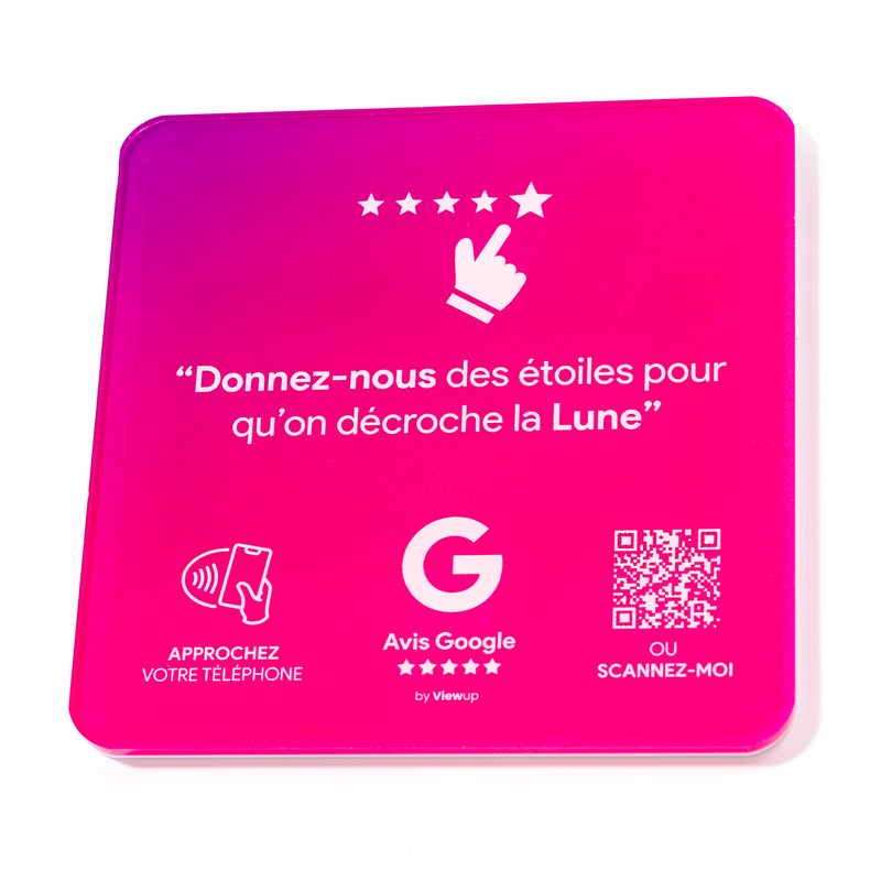 Plaque avis Google NFC connectée avec QR code Viewup