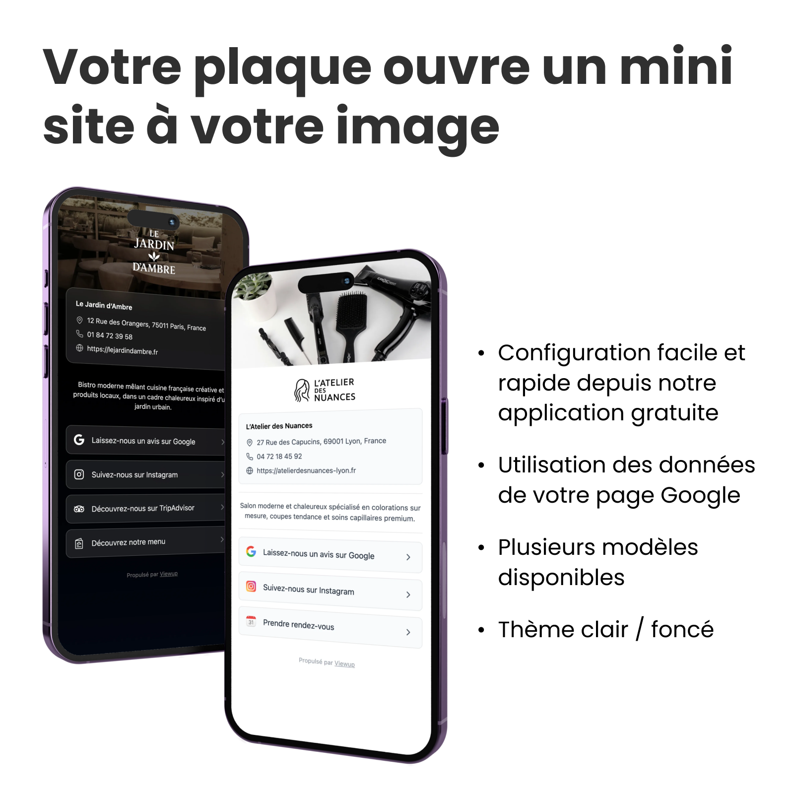Plaque NFC multi-liens Viewup Connect avec mini site Viewup