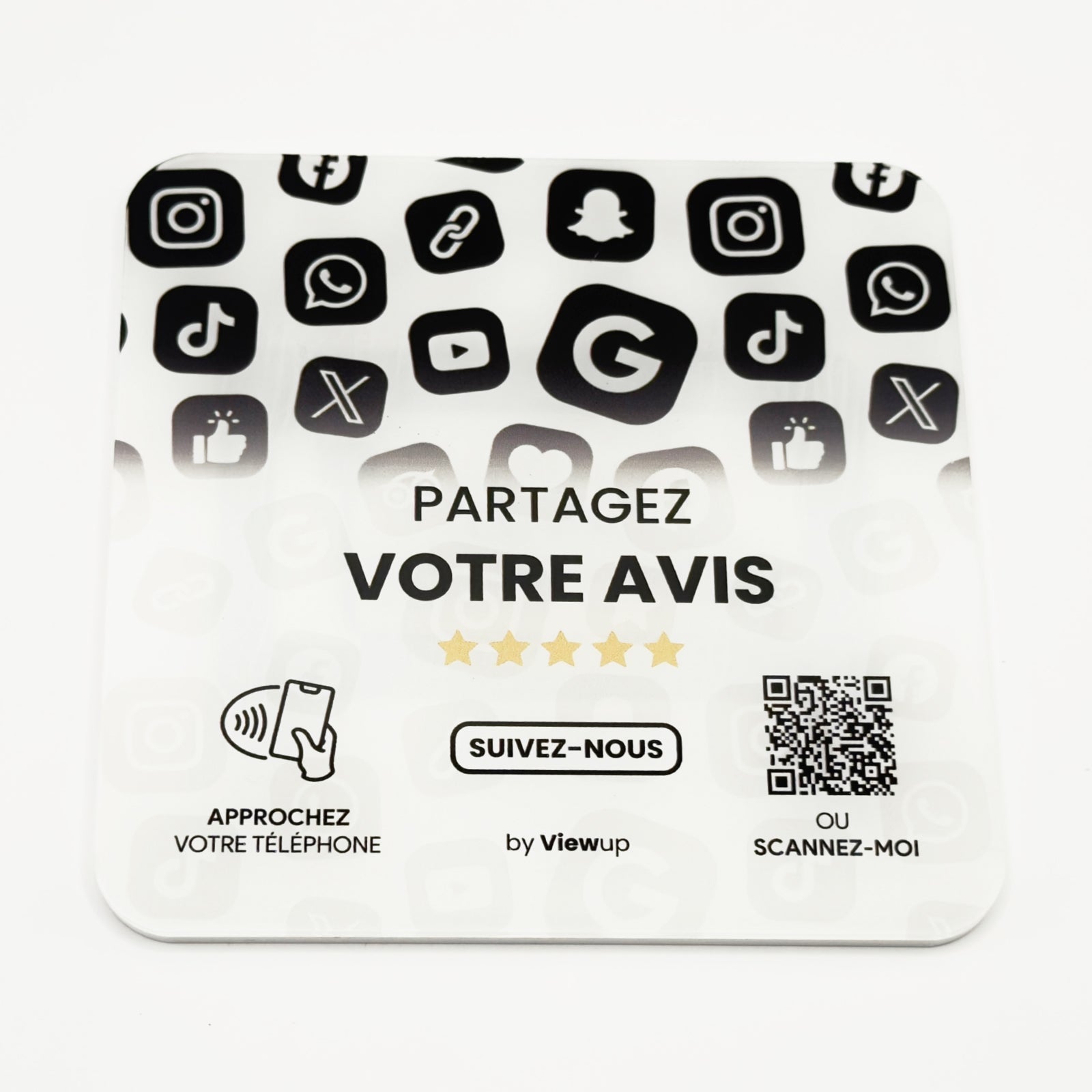Plaque NFC multi-liens Viewup Connect avec mini site Viewup